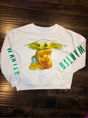 Star Wars White Sweatshirt with Green Baby Yoda Graphic